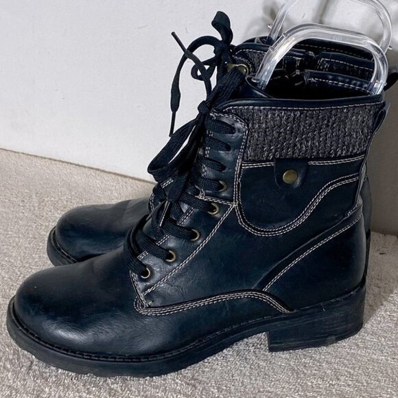 Women’s Black Faux Leather Lace Up Ankle Boots 6 - Picture 2 of 10